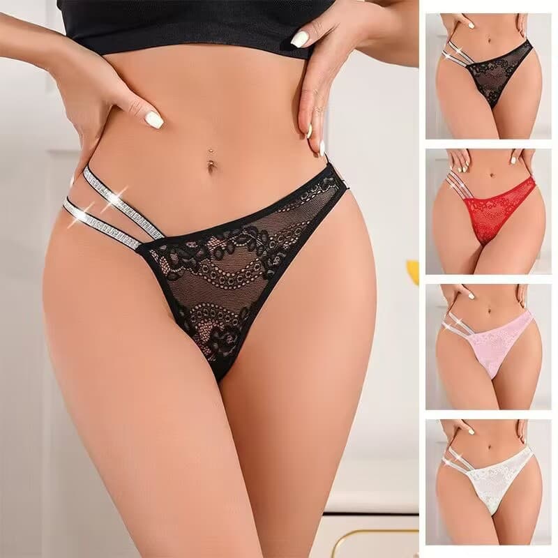 Lingerie Lace T-Back Women's Quick-Release See-Through Thin Strap Rhinestone Thong Hot Low-Rise Invisible Cross-Border