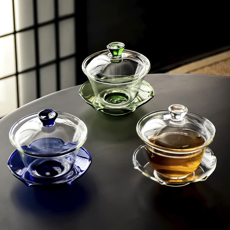 High Borosilicate Glass Lidded Bowl Three-Talent Bowl Tea Cup, Large Tea Brewing Bowl, High-Temperature Resistant Thick Kung Fu Tea Set Tea Bowl