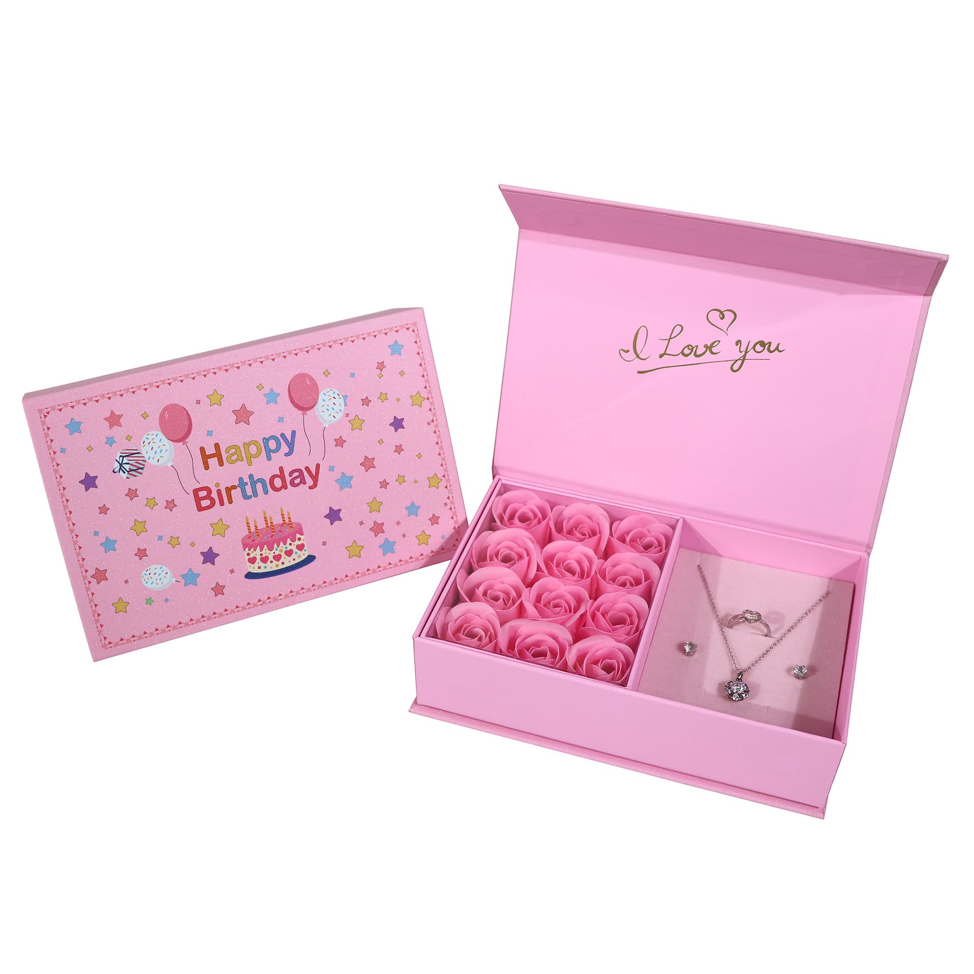 12 Pink Roses Birthday Gift Box Surprise Birthday Gift Packaging Box Necklace Box Happy Birthday