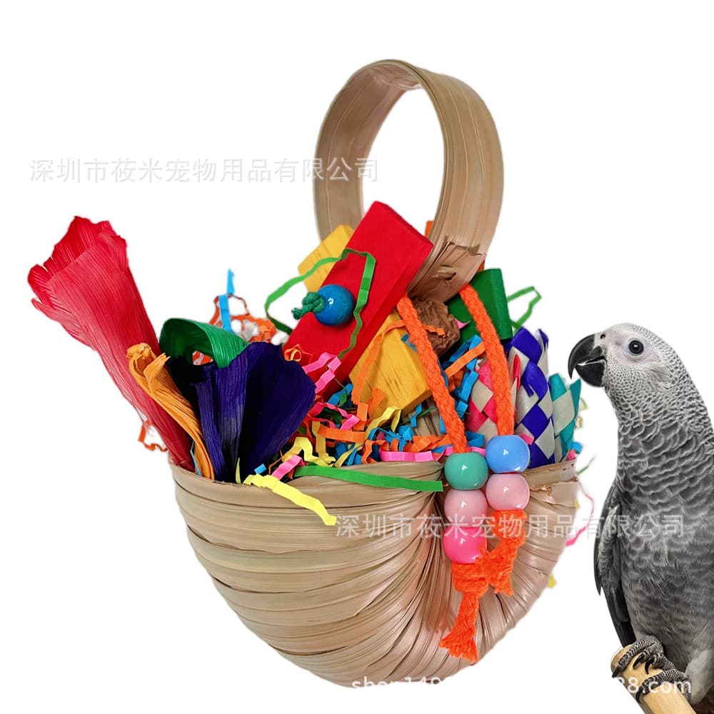 Parrot natural palm leaf toy cradle swing foraging spree gift corn leaf paper silk biting bird toy