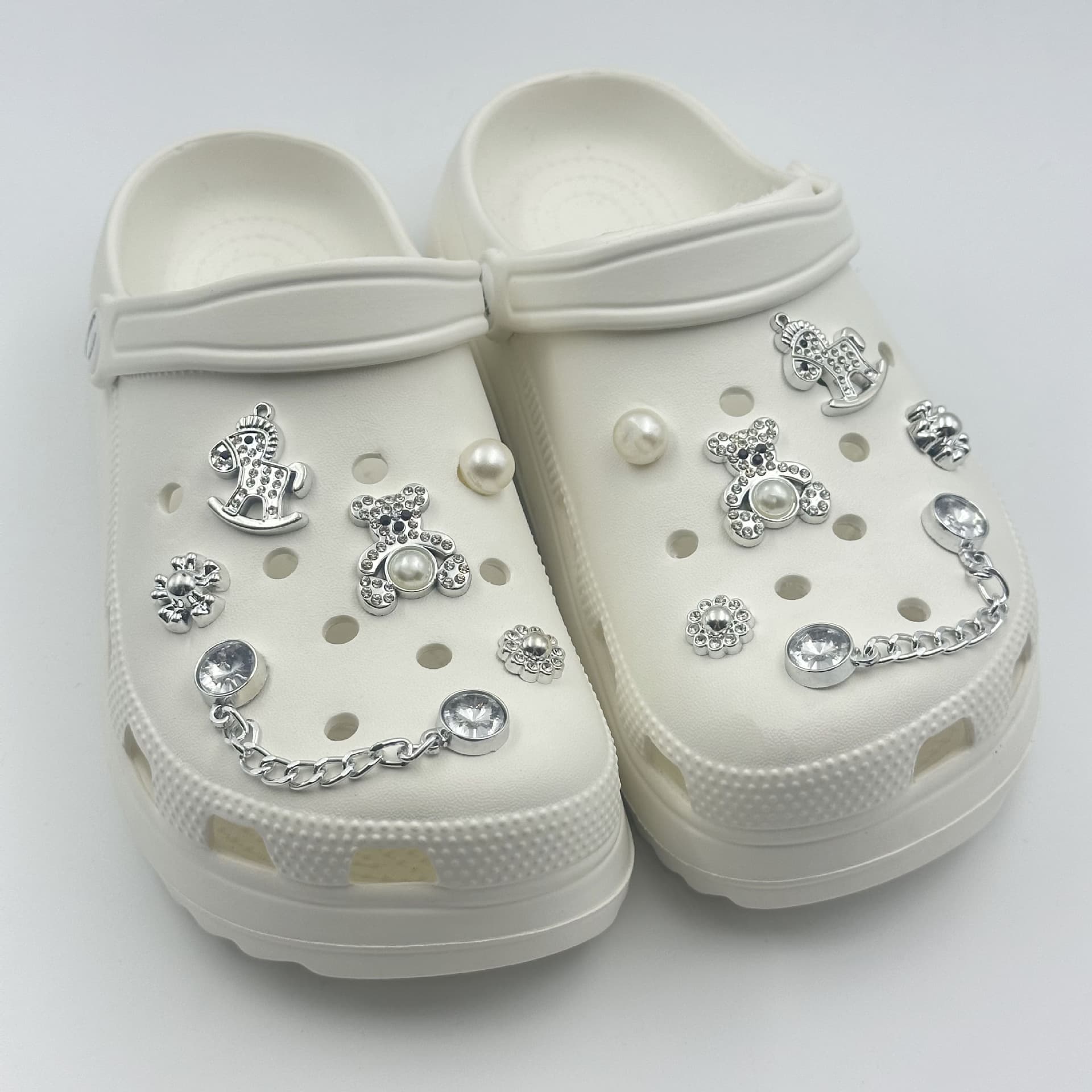 Cross-border Amazon Crocs Silver Star Bear with Silver Rhinestone Chain Set Croc Charms Accessories