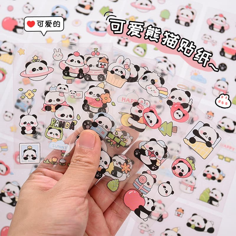 Cute Panda Guka Sticker Student Cartoon Pet Handbook Material DIY Water Cup Mobile Phone Waterproof Decorative Sticker