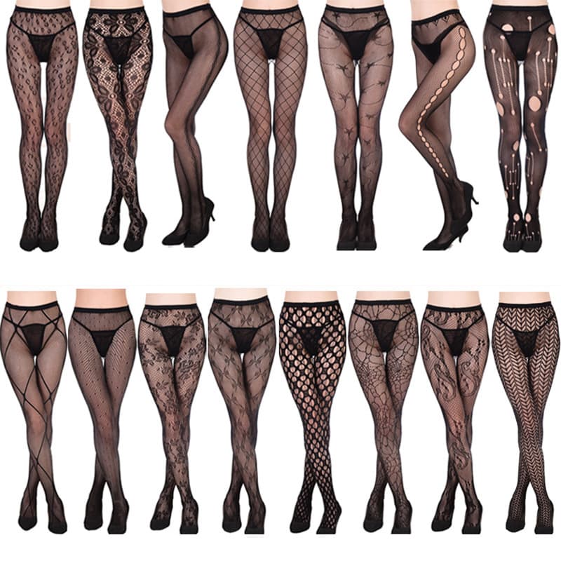 New Retro Tattoo Lace Fishnet Tights Women's Sheer Pantyhose Small Mesh One-Piece Leggings