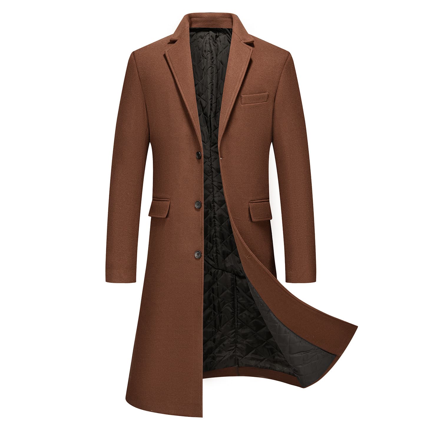 Autumn Winter EU Size Men's Padded Woolen Wool Coat Long Length Over-Knee Thickened Coat Wool Trench Coat Factory Direct Supply