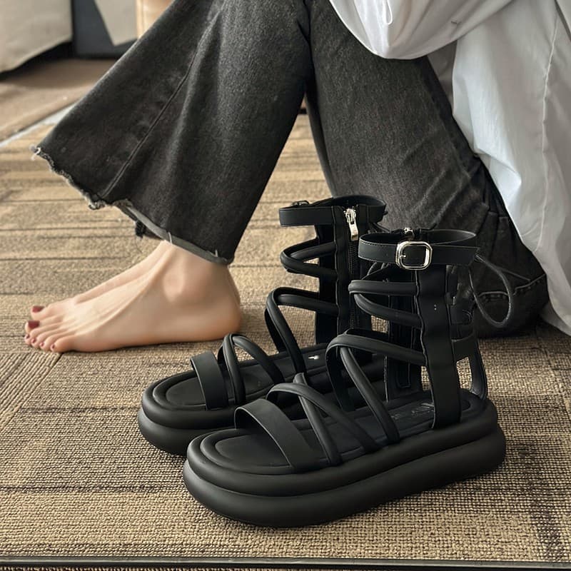 High-end Platform Roman Sandals Women Summer 2025 New Fashion Slimming Cross Strap Fairy Outdoor Flip-flops