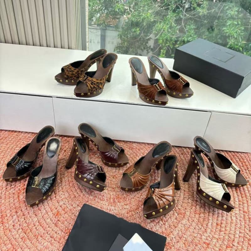 Haute Couture 2026 New Summer Fish Mouth Slip-on Thick-soled Wood-soled Thick-soled Slippers Gold Buckle Thick-soled Slippers for Women