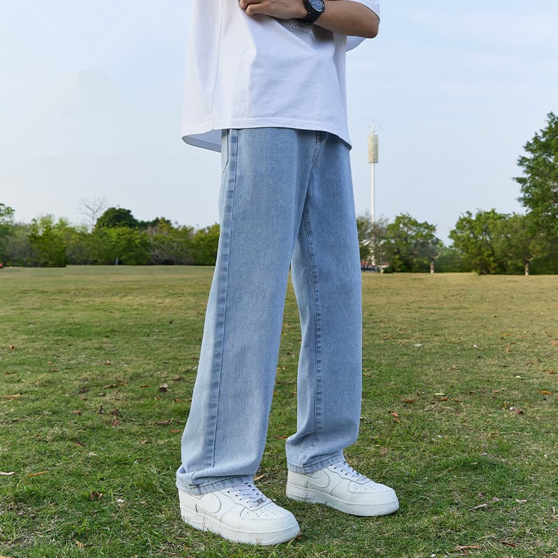 Straight-Leg Wide-Leg Jeans Men's Good-Looking Durable Loose Dad Pants Korean Fashionable Solid Color Trousers