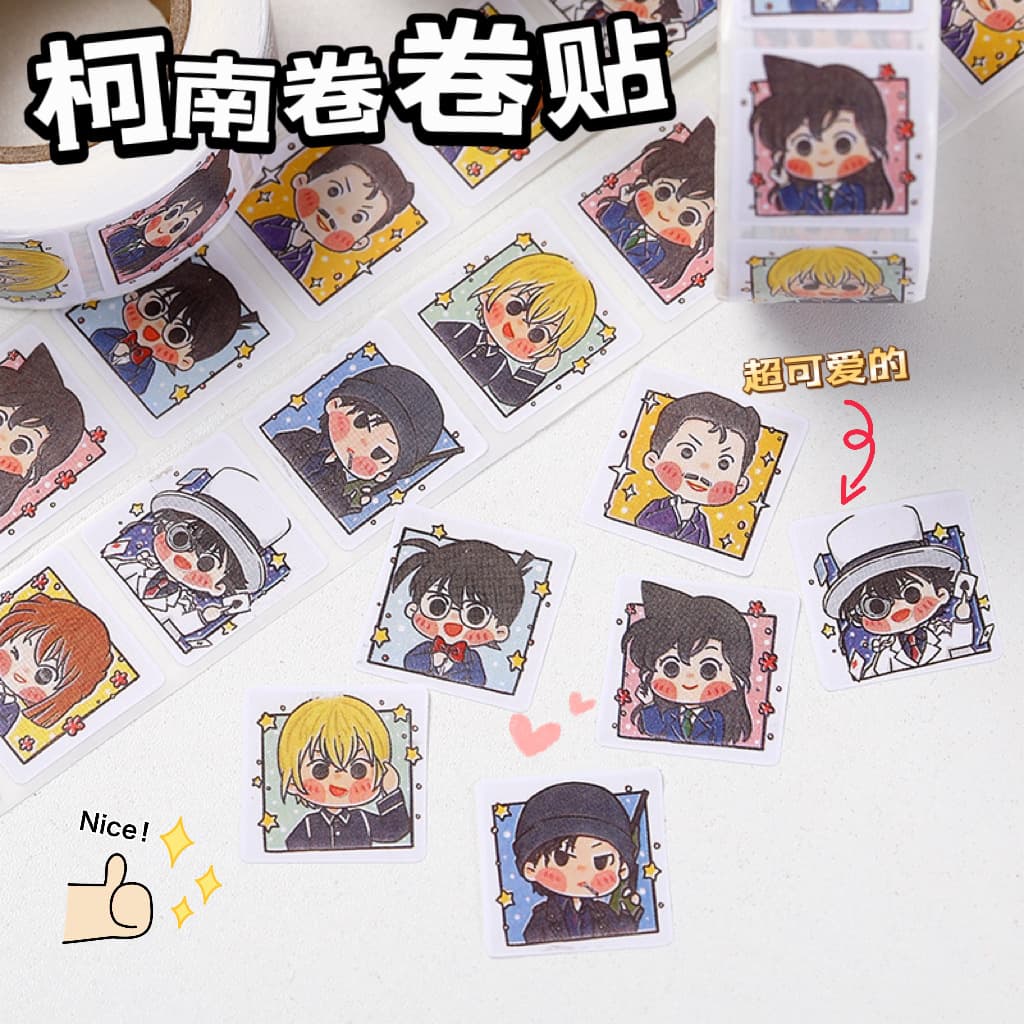 Xiaohongshu Same Style High-Aesthetic Ins Detective Conan Roll Sticker Decorative Journal Seal Sticker Student Essential
