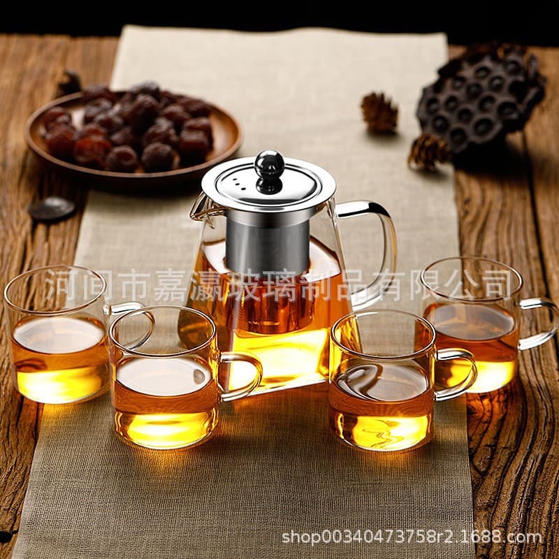 Glass Teapot Heat-Resistant Flower Tea Pot High Borosilicate Glass Fair Cup Stainless Steel Tea Pot with Filter Heat-Resistant Glass Pot