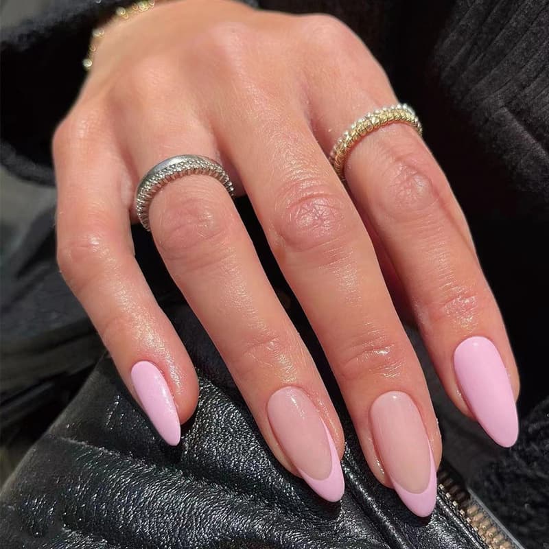 Wholesale Detachable Simple French Pink Edge Solid Color Wearable Nail Tips Press On Nails
