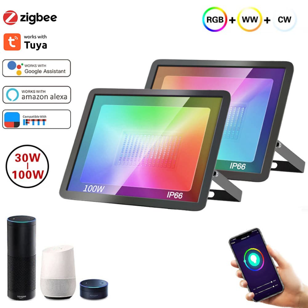 Tuya Zigbee Direct Connect LED Flood Light Outdoor Waterproof Lighting Projection Light Garden Smart Street Light