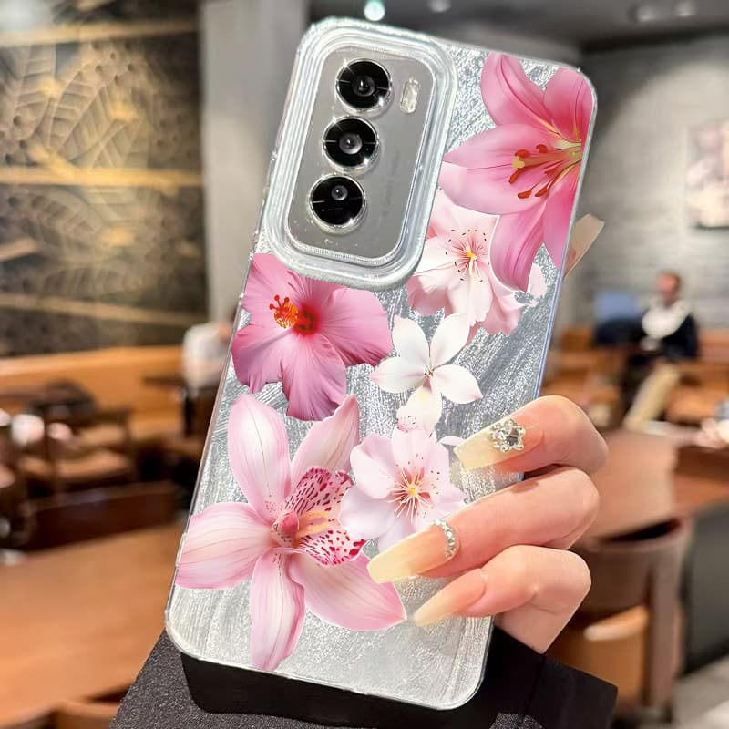 Full Screen Pink Hibiscus Compatible Samsung S24 Case S23Ultra Hard Shell A55 Protective Cover A54 Feather Texture