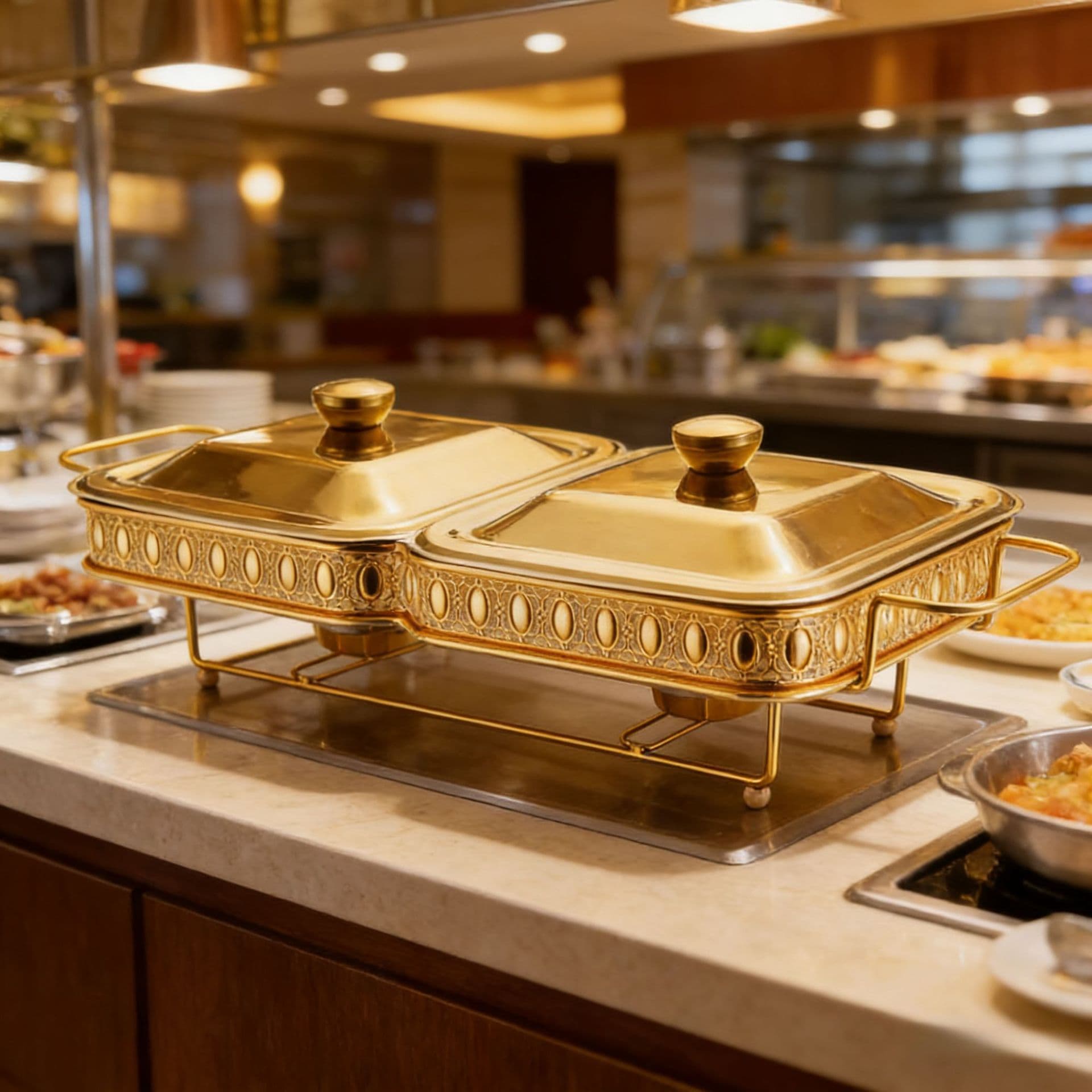 Golden European-Style Rectangular Dining Tray Hotel Buffet Tray Home-Use Light Luxury Metal Fruit Plate Decorative Ornament
