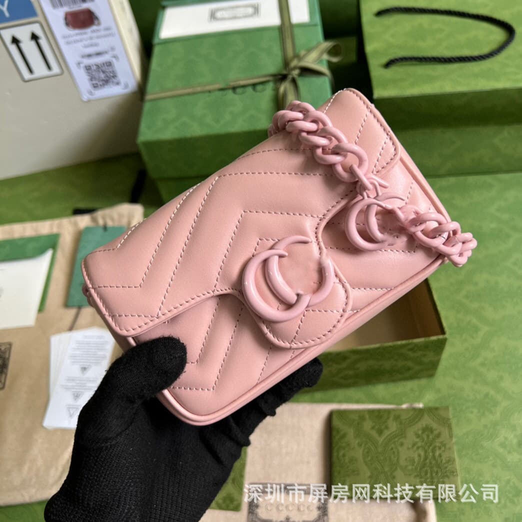 New Gucci Full Leather Waist Bag Women's Marmont Chain Bag Macaron Multicolor Youthful Fashion Versatile
