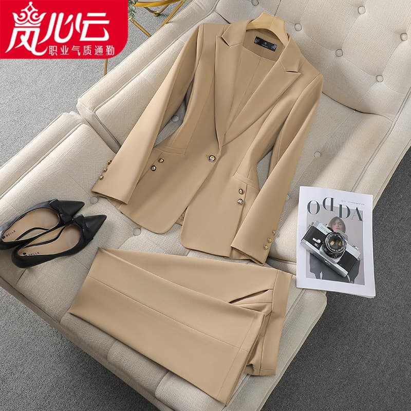 2025 New Fashion Women's Long-Sleeve Business Suit Jacket and Trousers Set Office Workwear Autumn 8912
