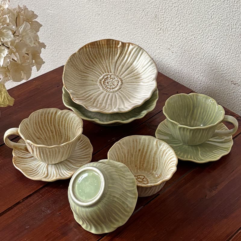 French retro kiln style high-looking ceramic tableware set coffee cup and saucer bowl set high-looking ceramics
