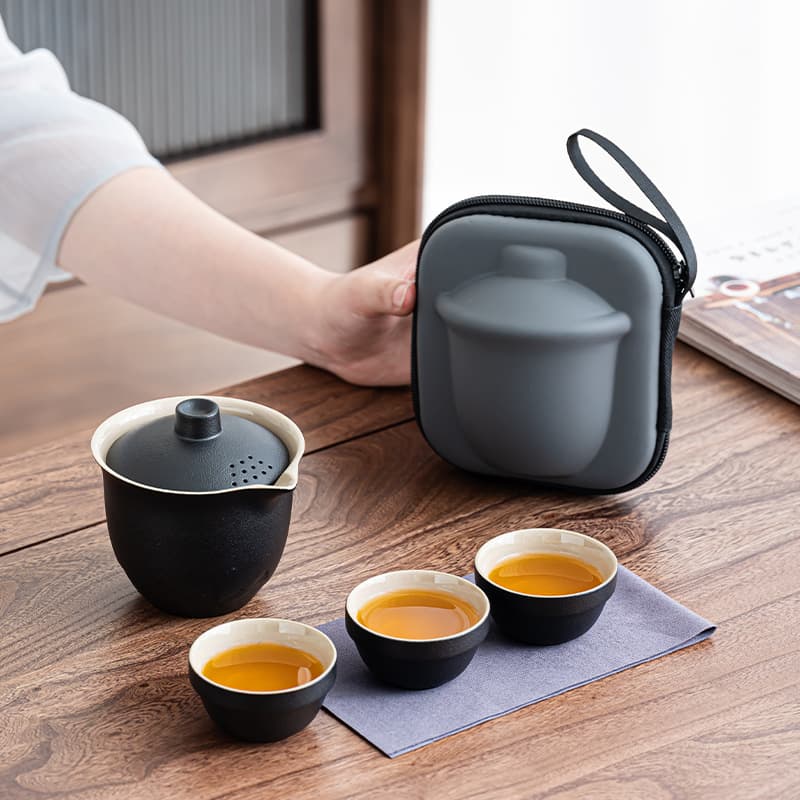 Manufacturer's Travel Tea Set with Quick Cup, One Pot and Three Cups, Portable Lidded Bowl Outdoor Kung Fu Set for Mid-Autumn and National Day Gifts