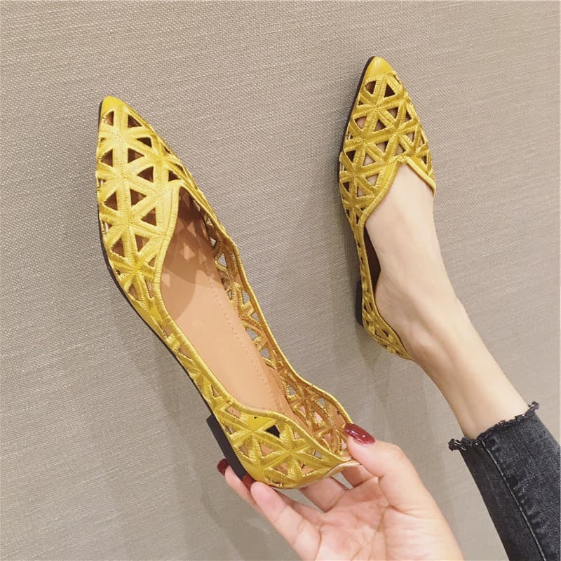 Trendy Bean Bean Shoes Women Summer Pointed Toe Versatile Hollow Out Casual Flat Bottom Spring Autumn Clog Shoes Single Shoes