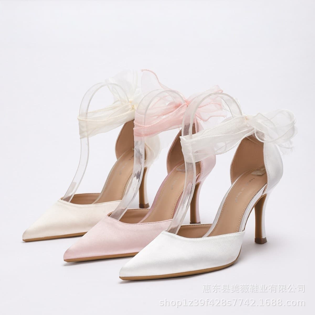 2025 New Fairy Bow Pointed Toe Ultra High Heel Sandals Satin Stiletto Strap Women's Shoes Wedding Bridesmaid Shoes