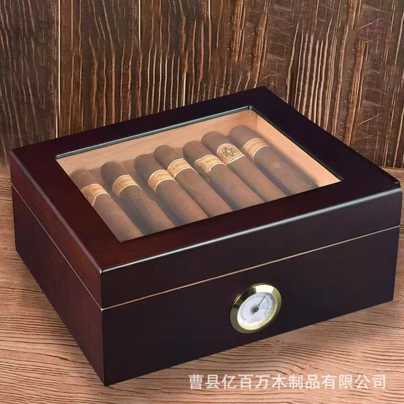Cross-border wooden cigar box storage box solid wood transparent clamshell cigar moisturizing storage box wooden cigar box