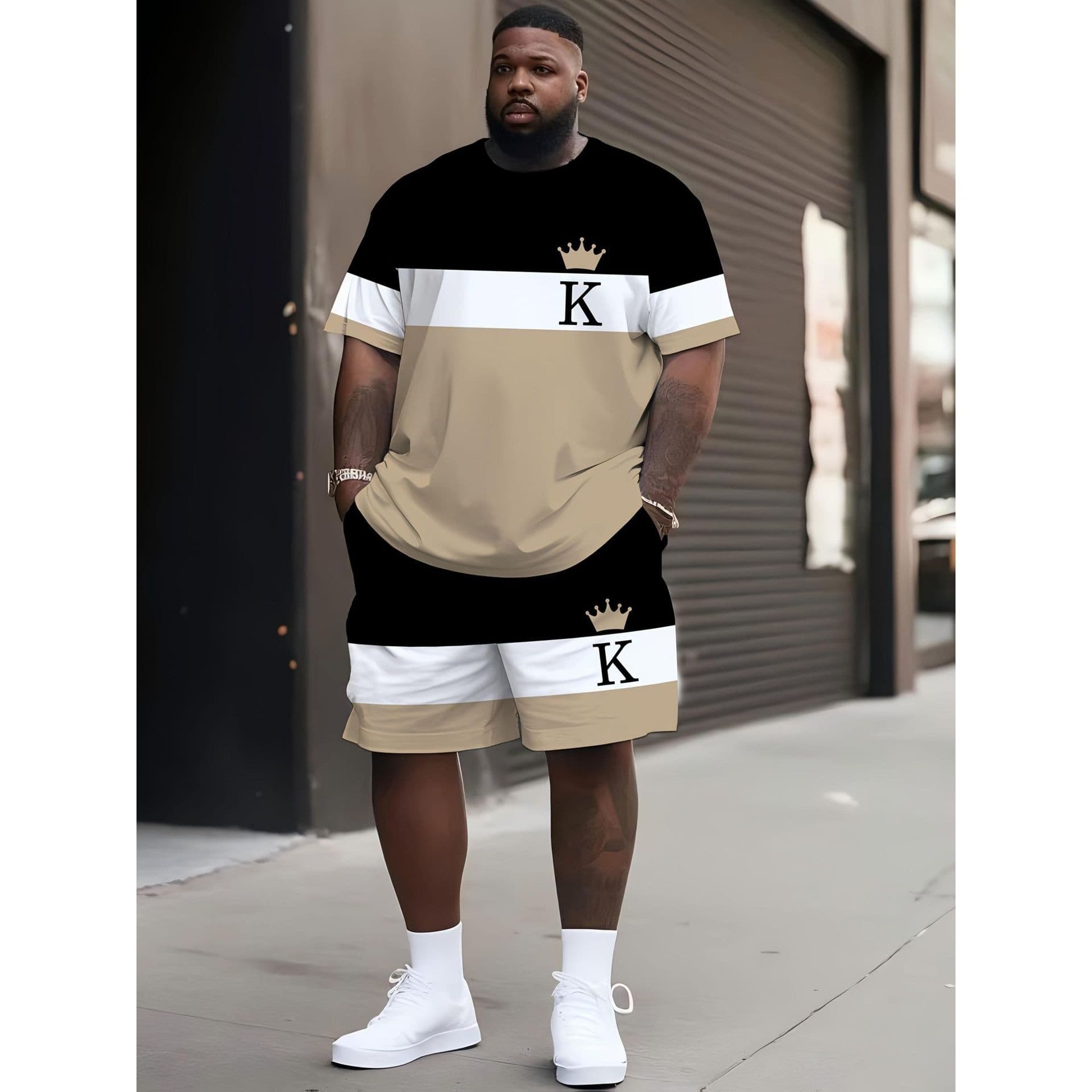Cross-border AliExpress Independent Station European and American New Fashion Men's and Women's Short Sleeve Shorts Printed Couple T-shirt Set
