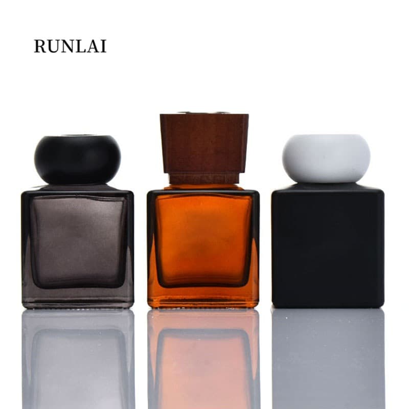 Premium Multi-Color Square 100ml Empty Glass Reed Diffuser Bottle with Lid