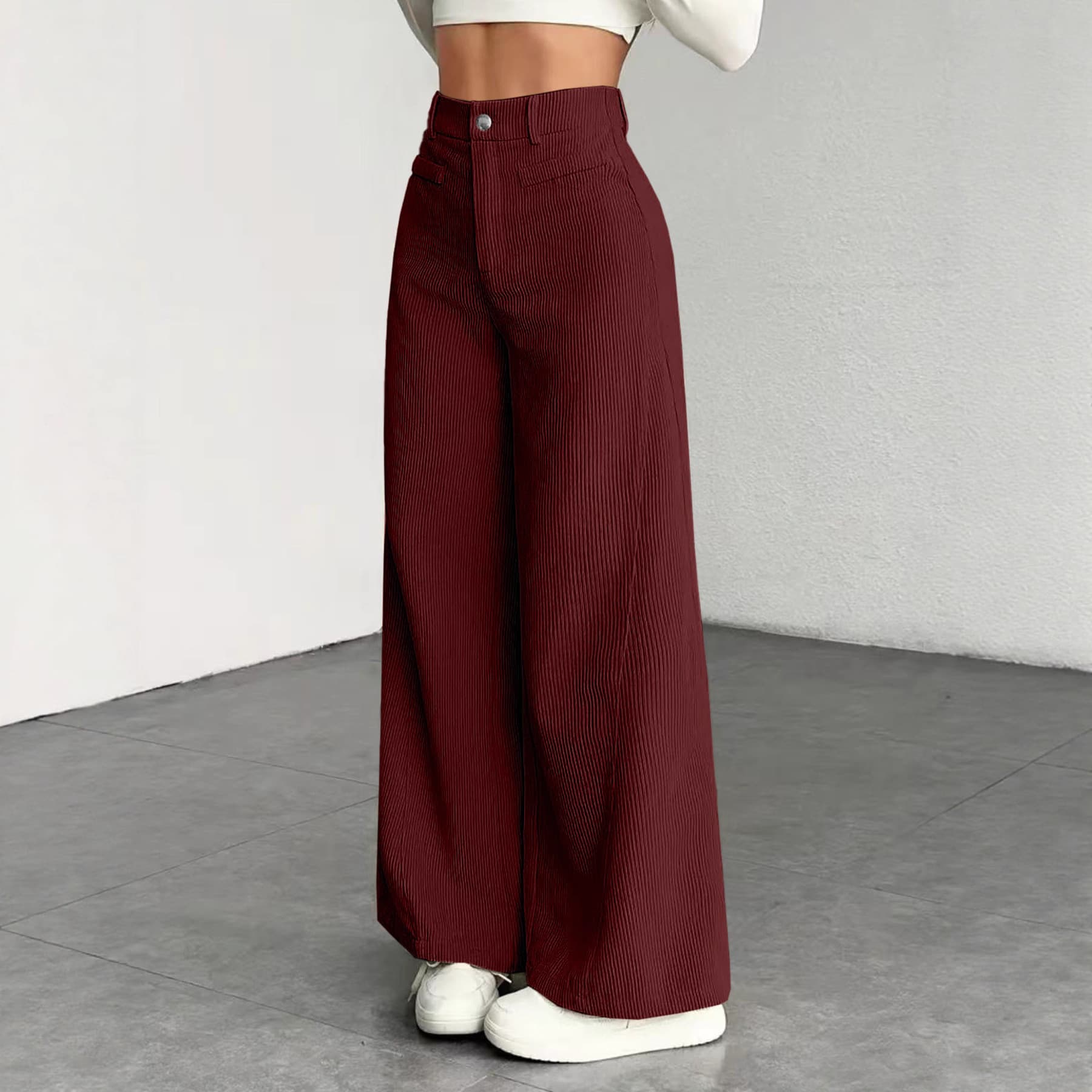 Cross-border independent site Amazon new women's wide-leg pants high waist vertical texture casual retro