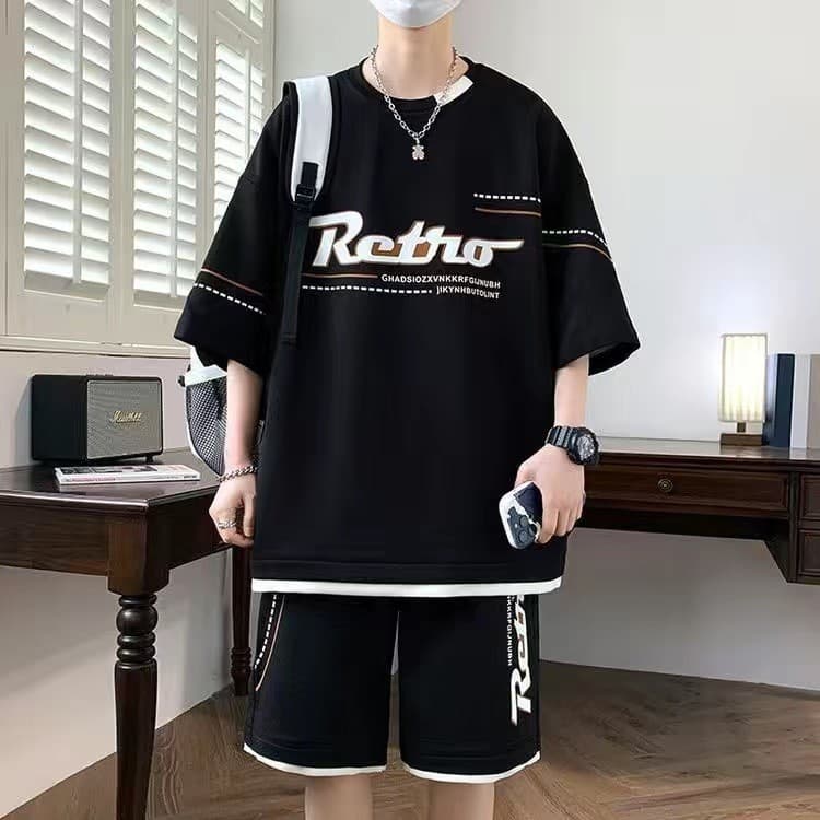 Youth Summer Suit Boys Short Sleeve T-Shirt and Shorts New Sports Trendy Cool Handsome Style for High School and Junior High School Students