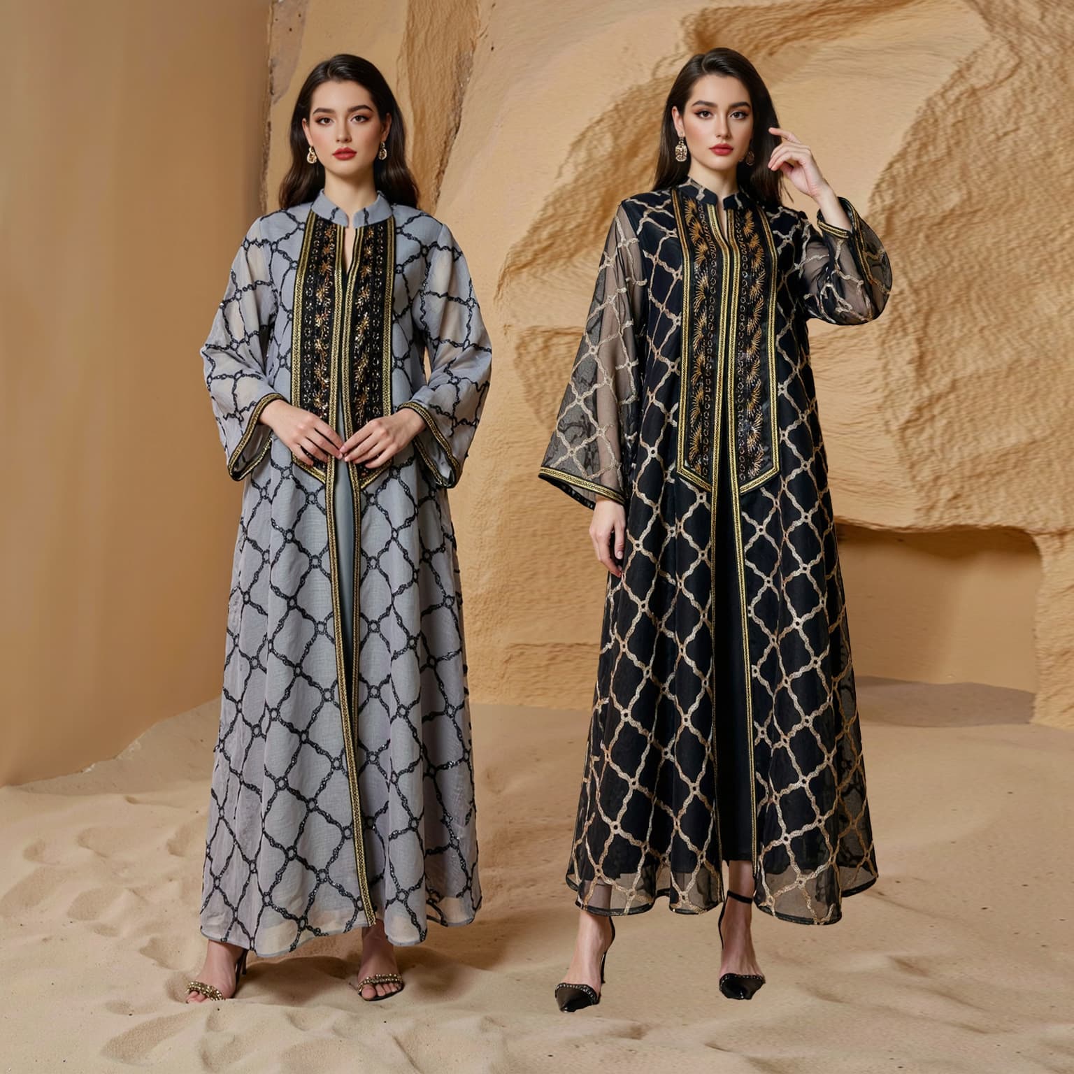 OEM Hot-Selling Women's Long Robe, Factory Wholesale New Festival Dress, Mesh Embroidered Flared Robe