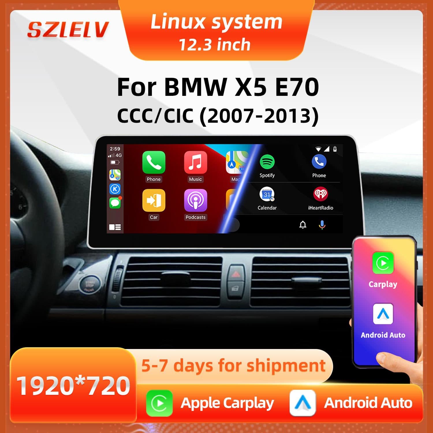 For BMW X5 E70 X6 E71 E72 CCC CIC 12.3-inch Smart Central Control Screen Car Radio