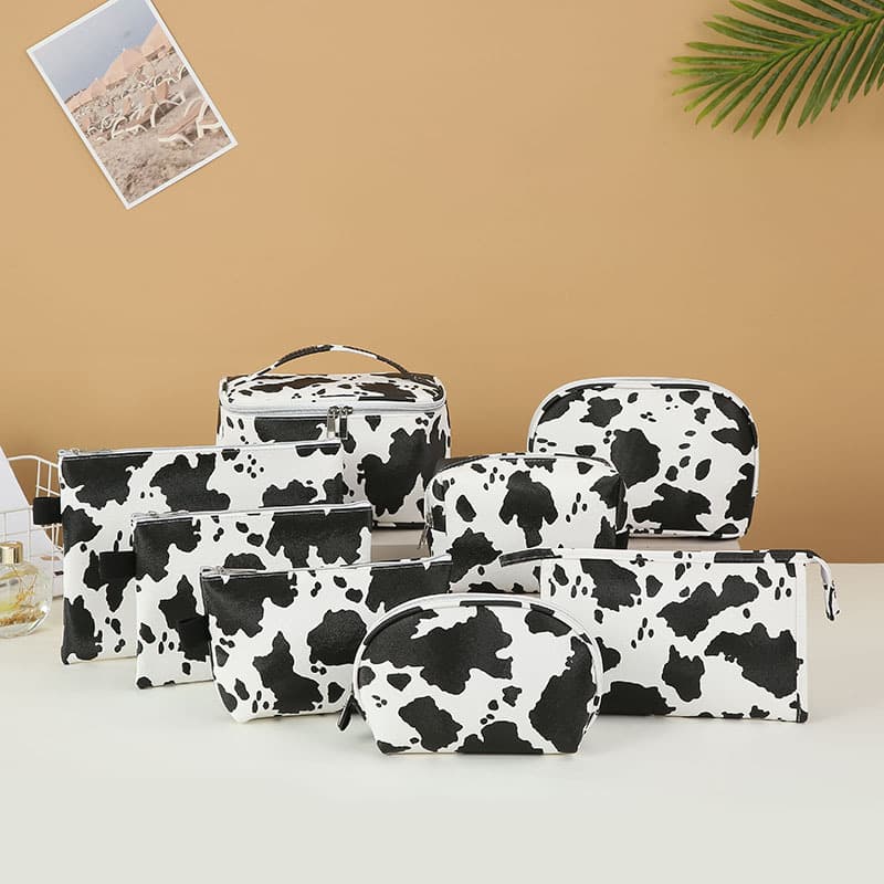 Cow pattern waterproof handbag cosmetic bag Internet celebrity portable skin care product toiletry bag creative waterproof travel storage bag