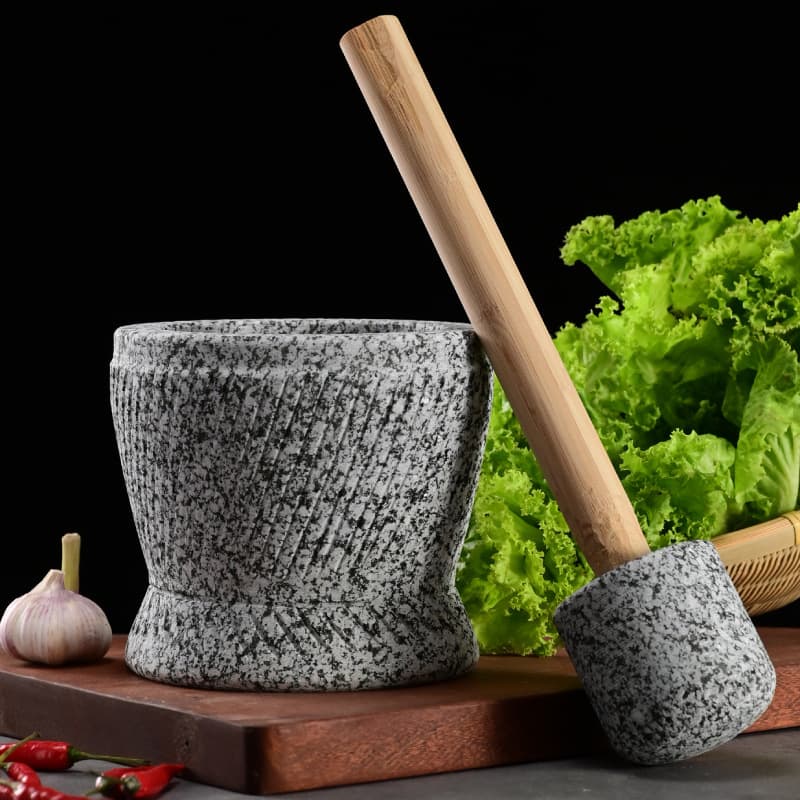 Large Handmade Garlic Masher and Grinder Mortar and Pestle Set, Extra Large Stone Mortar