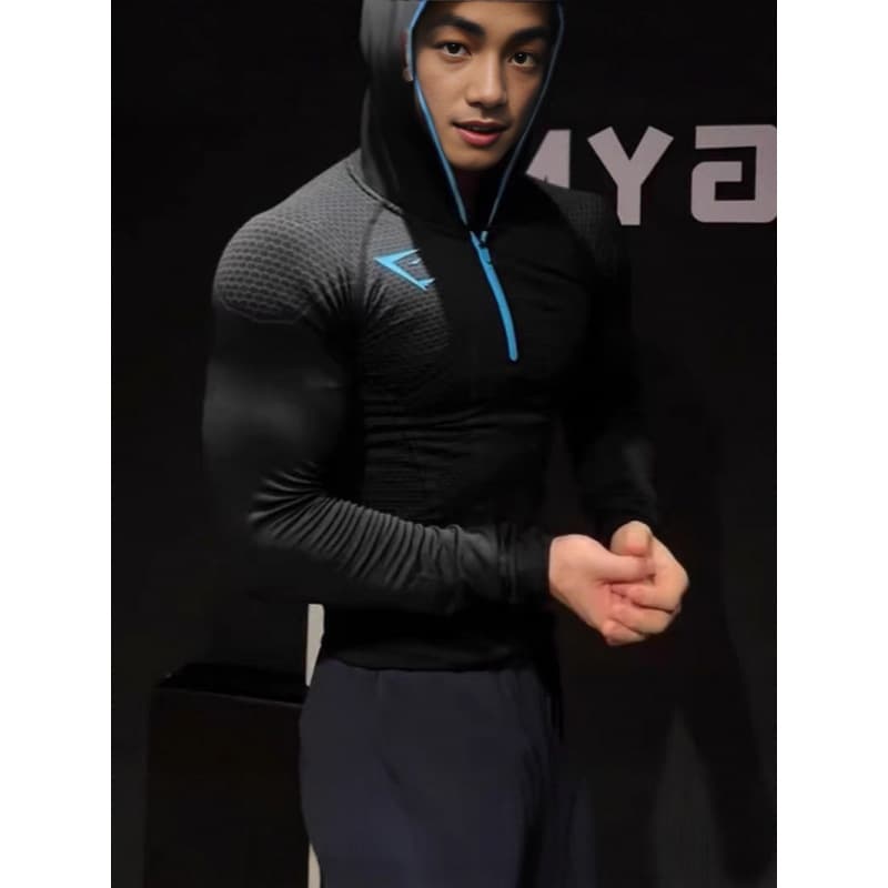 Classic Onyx 5.0 Superhero Quick-Dry Fitness Top for Men, Autumn/Winter Hooded Zip Long Sleeve