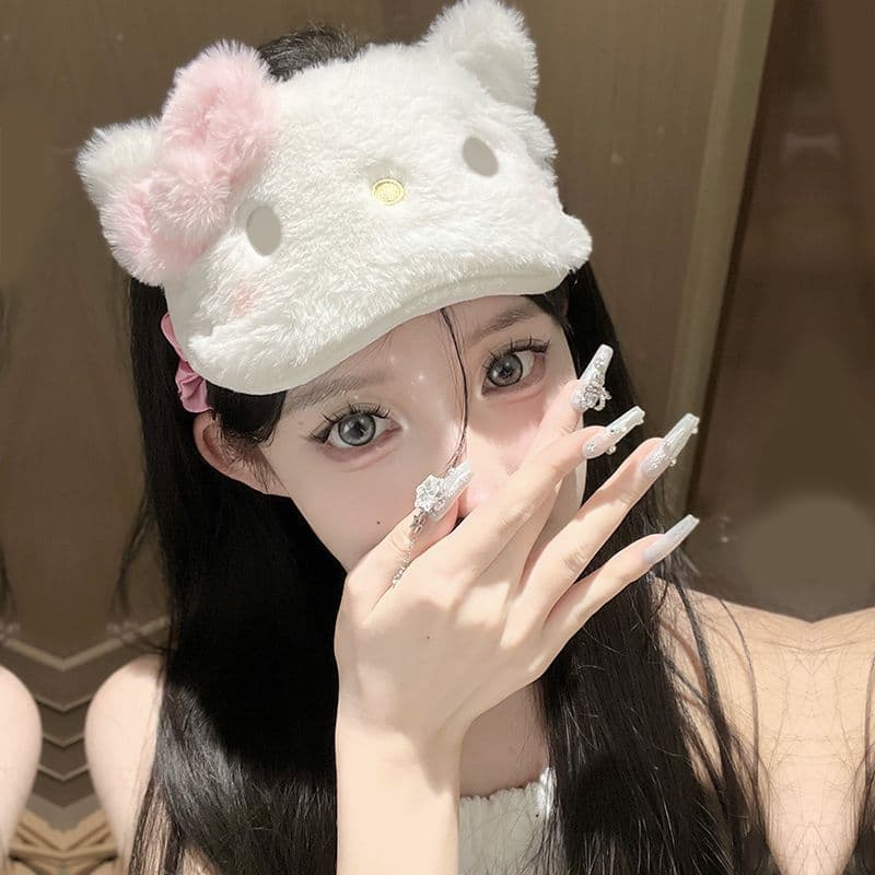 Cat-style Korean version cold and hot sleep cartoon cute sweet women's light-blocking soft double compress plush fatigue-relieving eye mask