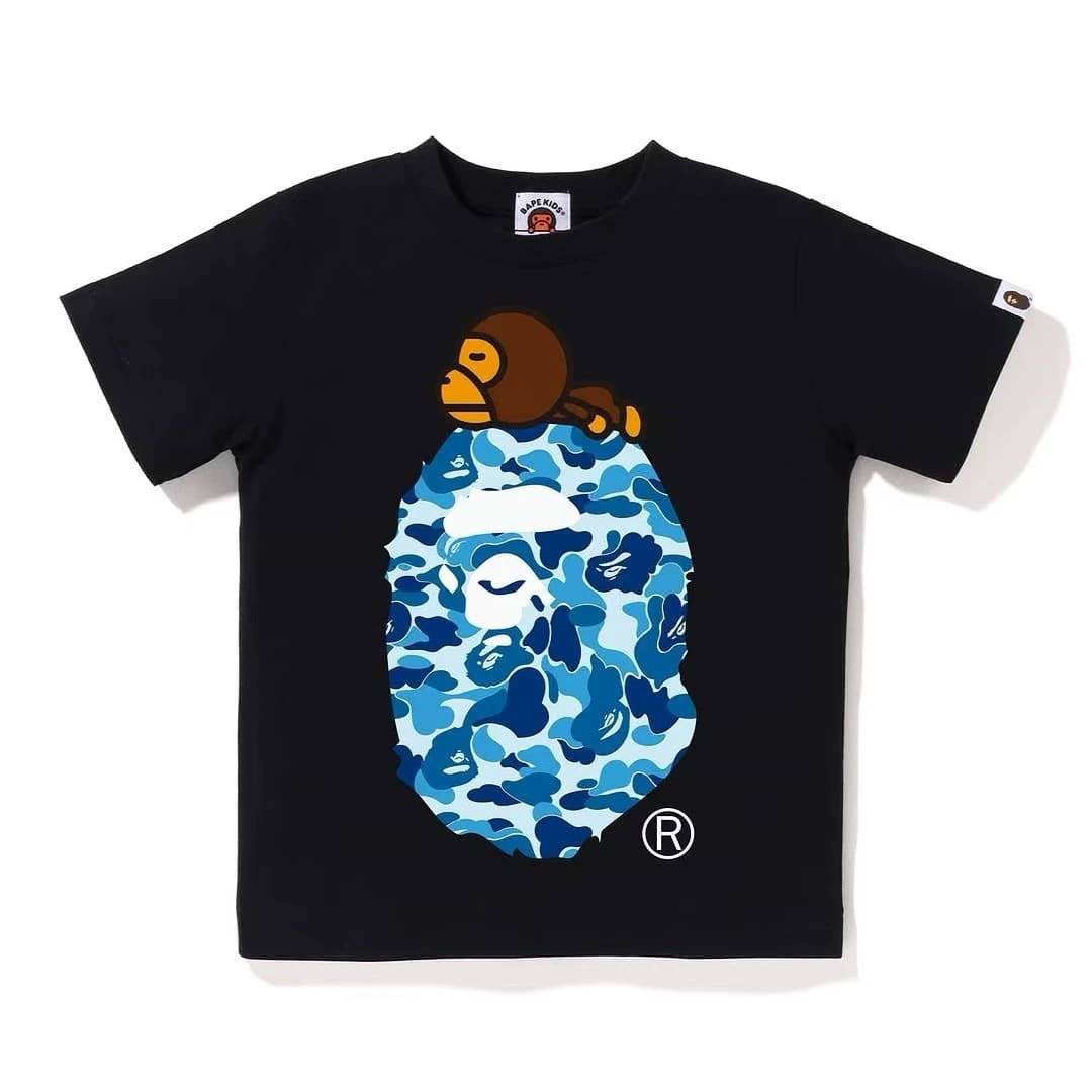 Cross-Border Summer Bape Camouflage Big Monkey Children's Summer Clothing Unisex Cotton Short-Sleeve T-Shirt Baby Ape Head