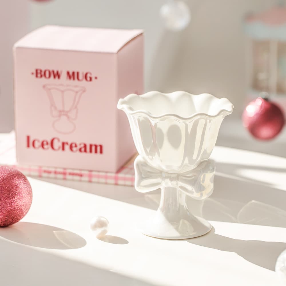 Dreamy Bow Ceramic Ice Cream Dessert Cup High Aesthetic Girly Heart Birthday Gift Souvenir Mug