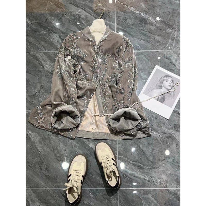 Shenzhen Nanyou this year's trendy high-end luxury minimalist style new Chinese national silver-gray velvet coat