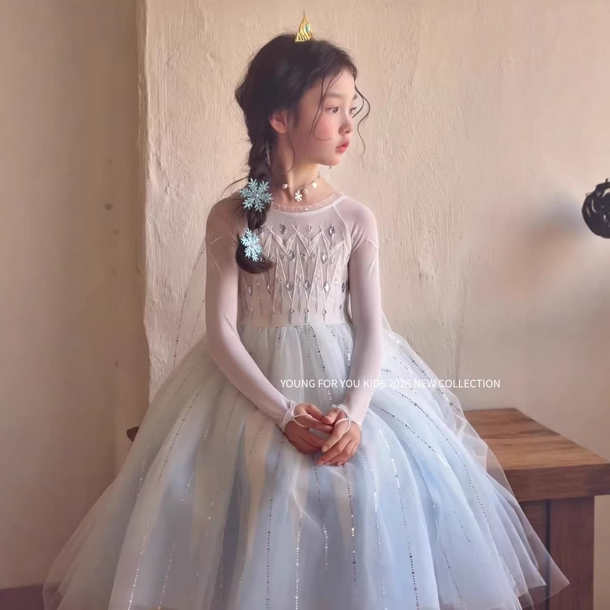 2026 New White Elsa Frozen Princess Dress, Fairy Dress, Mesh Cape, Haute Couture Birthday Gown