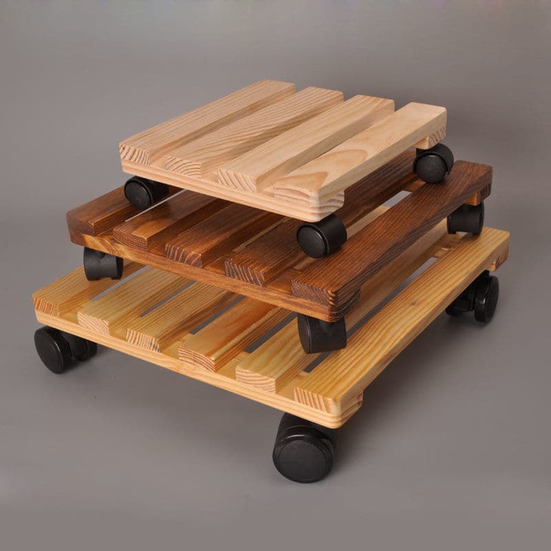 Square Thickened Solid Wood Plant Pot Trays with Universal Wheels, Mobile Base for Balcony Outdoor Racks