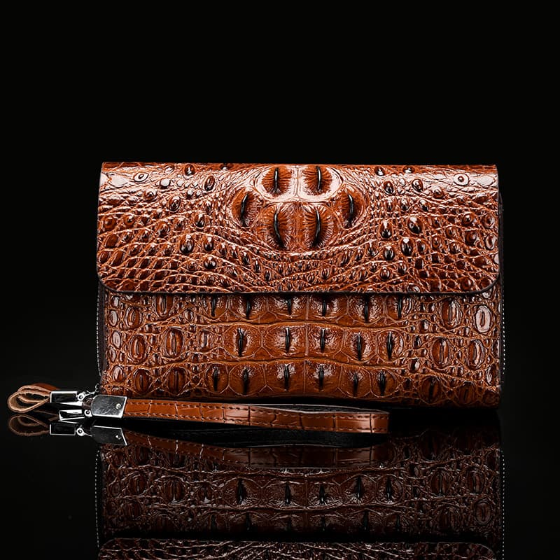 New Men's Crocodile Pattern Wallet High-end Double Zipper Long Clutch Bag Fashionable Business Large Capacity Handbag Trendy