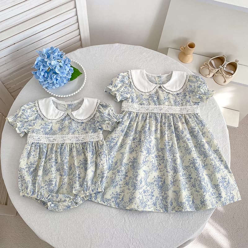 Korean-style Girls' Dress, New Summer Floral Baby Romper with Bodysuit, Girls' Dress