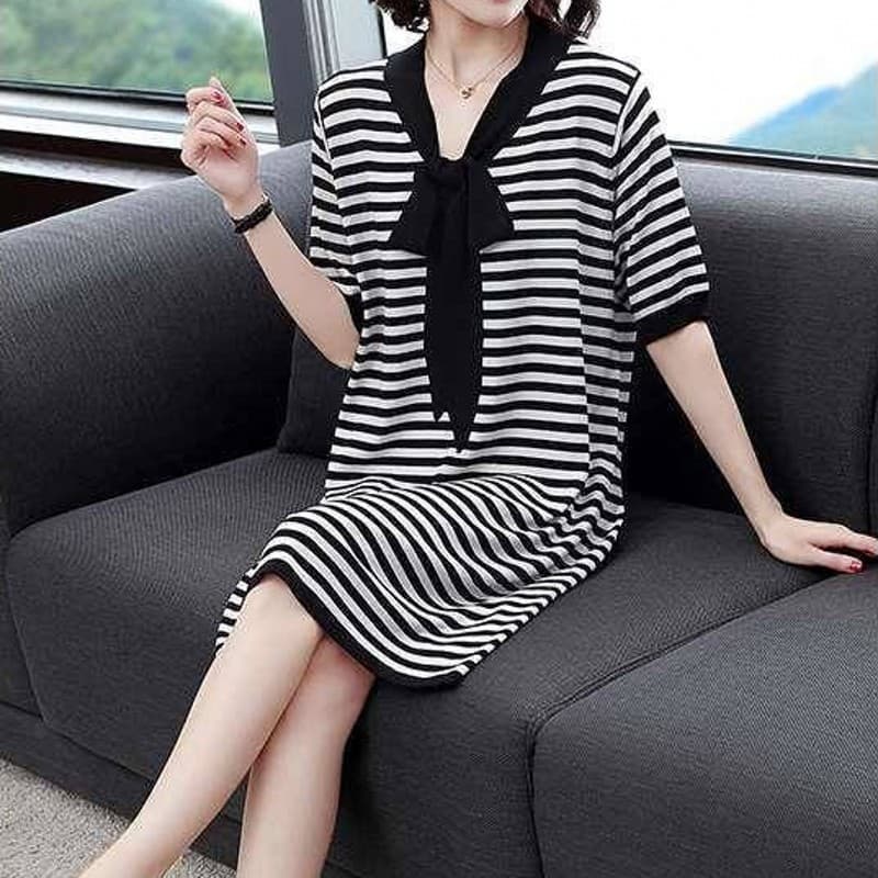 2025 new fat sister plus size women's summer dress to cover the flesh and reduce age, foreign style striped foreign trade solid color skirt