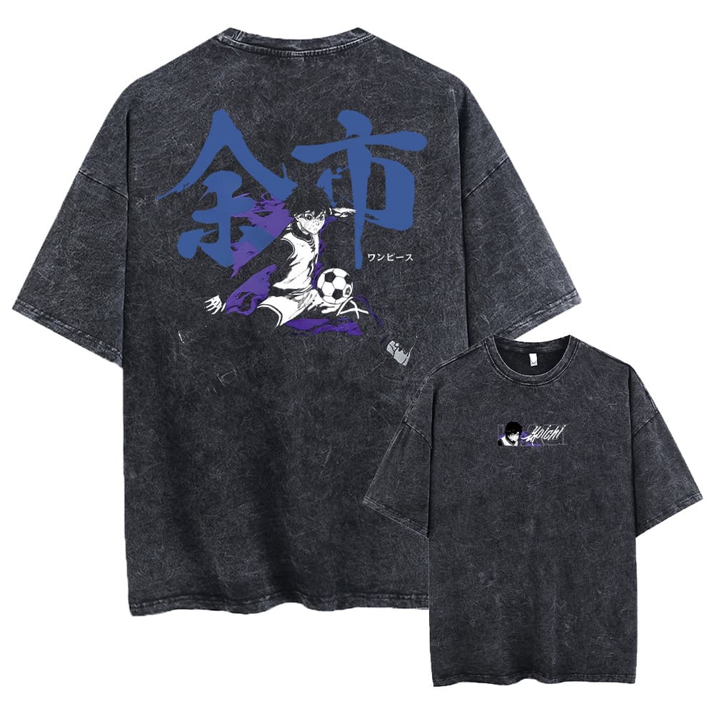 Anime Blue Lock Printed Washed T-Shirt Men Harajuku Manga Game