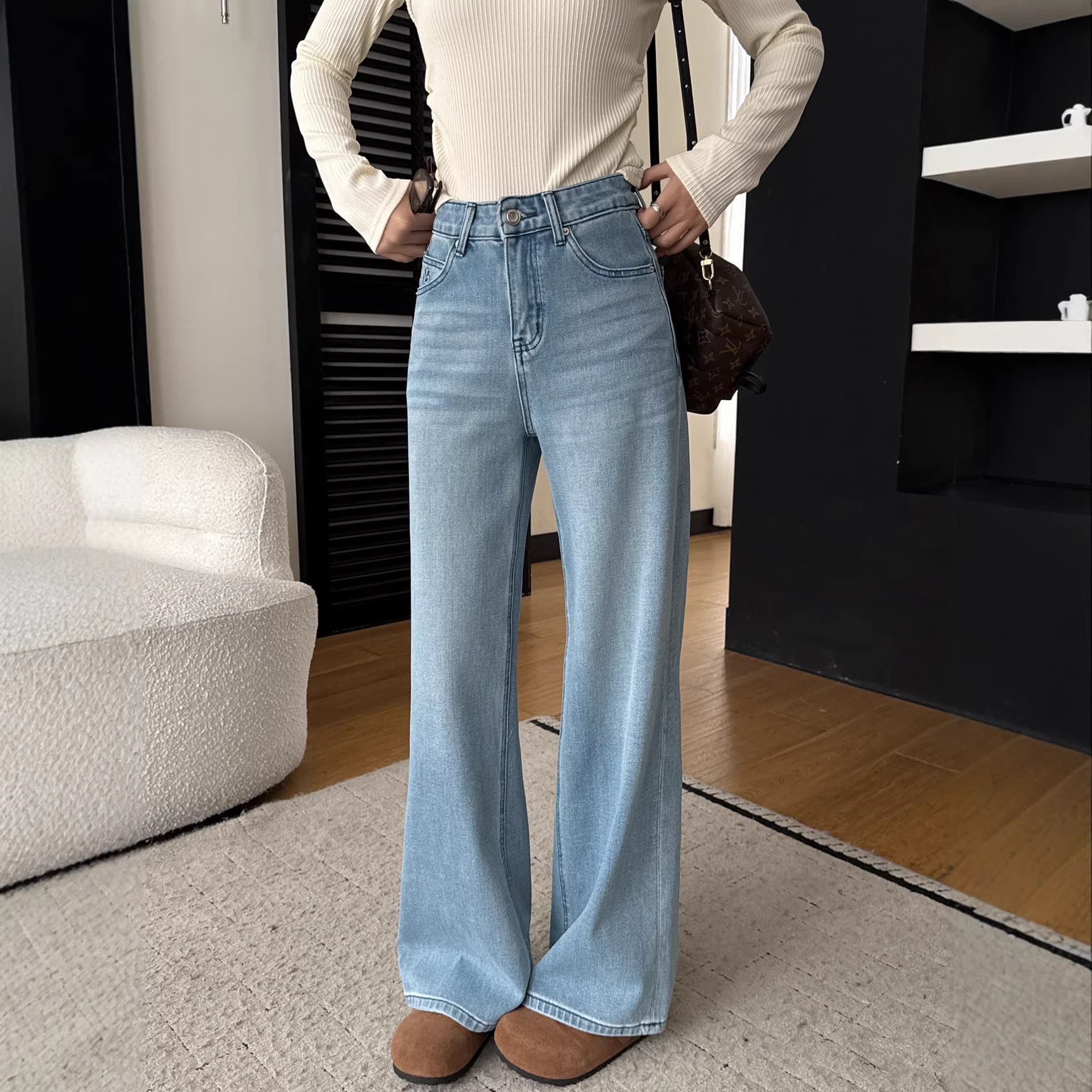 Miracle Pants Arrive~ Slimming Light Blue Flared Jeans for Women 2026 New Spring Straight Loose Floor-Length Wide Leg Pants