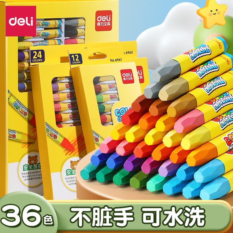 Deli oil pastels, safe and washable crayon sets for kids, kindergarten oil painting pencils wholesale.