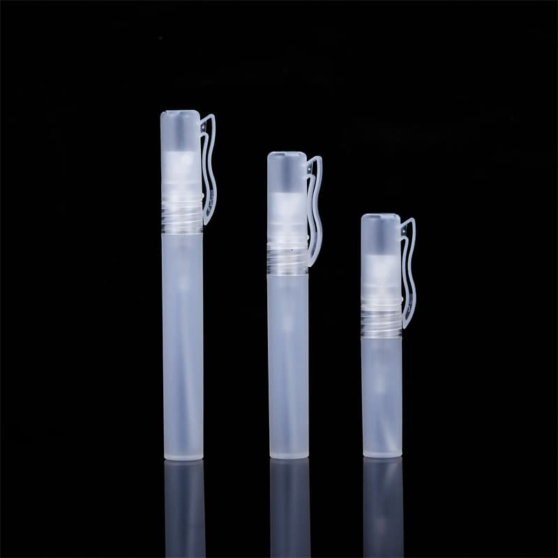 Perfume pen 5ml/8ml/10ml spray bottle with clip, cosmetic refill bottle, PP plastic frosted sample bottle