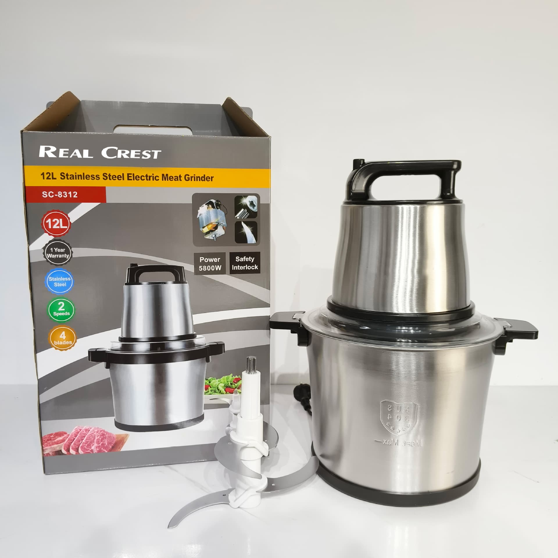 Export Home Kitchen 12L Large Capacity Stainless Steel Meat Grinder Electric Food Processor