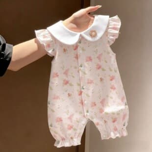 Summer Thin Baby Girl Clothes, Cotton Bodysuit, Princess Style Baby Romper, Breathable Summer Air Conditioning Wear