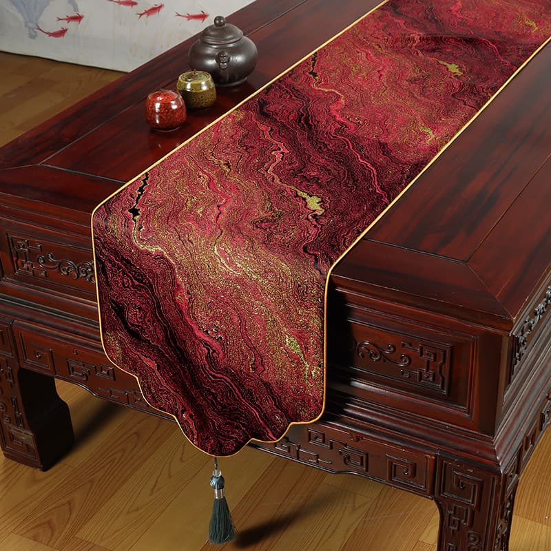 New Chinese Style Light Luxury Table Runner Coffee Table Tea Table Fabric Mat Simple and Elegant TV Cabinet Cover Cloth Long Cloth Upholstery