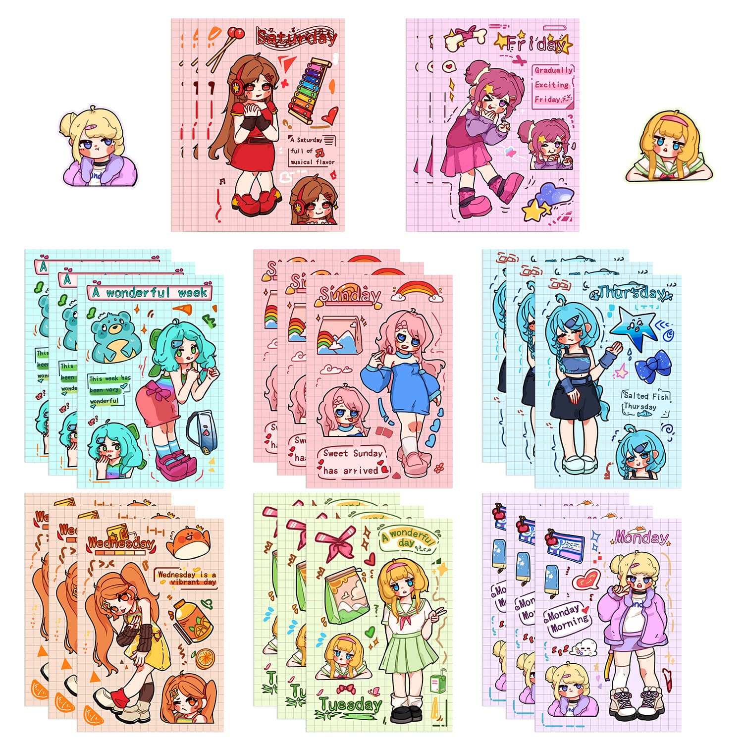 8 Kawaii Girls Collage Hands-On DIY Decorative Planners, Phone Cases, Laptops Available for Wholesale Waterproof Stickers